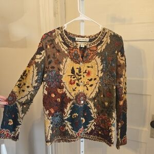 david brooks Multicolor Floral Jacquard Crewneck Sweater